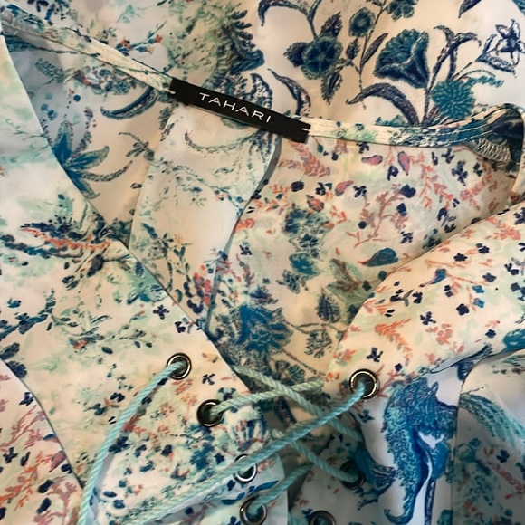 Tahari Floral Lace-Up Blouse - Picture 6 of 7